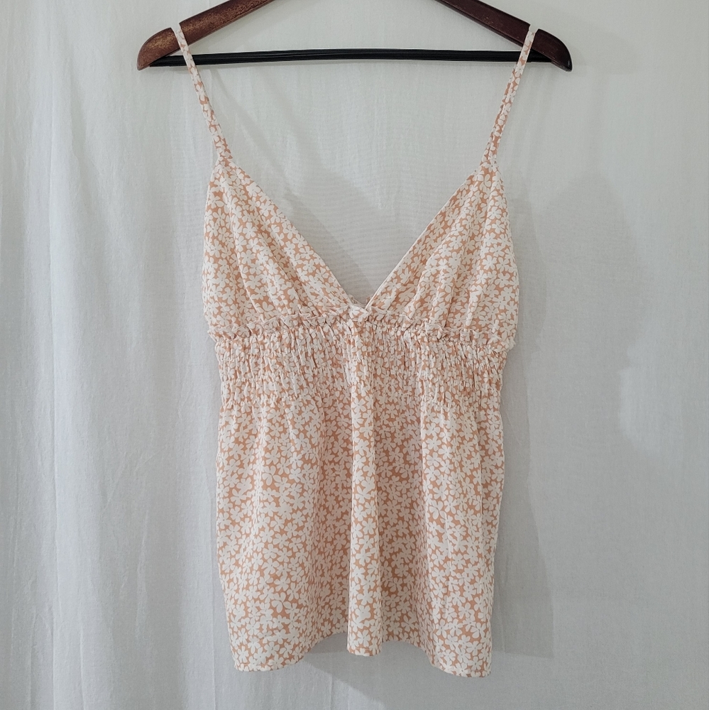 Blush BJ V-Neck Camisole Top in Pink & White Floral Print Women’s Size 1XL
